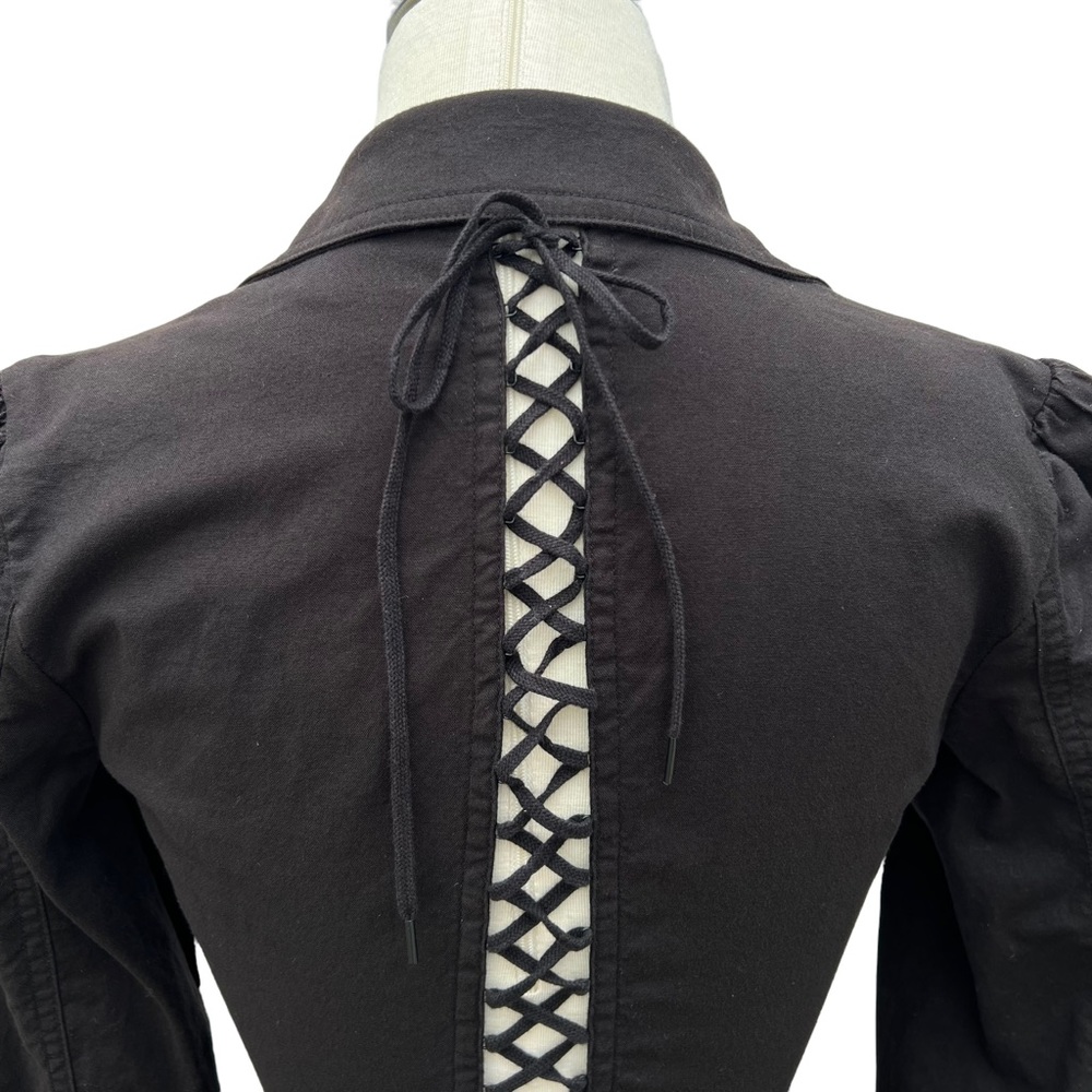 Betsey Johnson Black Cotton Corset Back Button Up Gothic Victorian Blouse - Picture 5 of 9